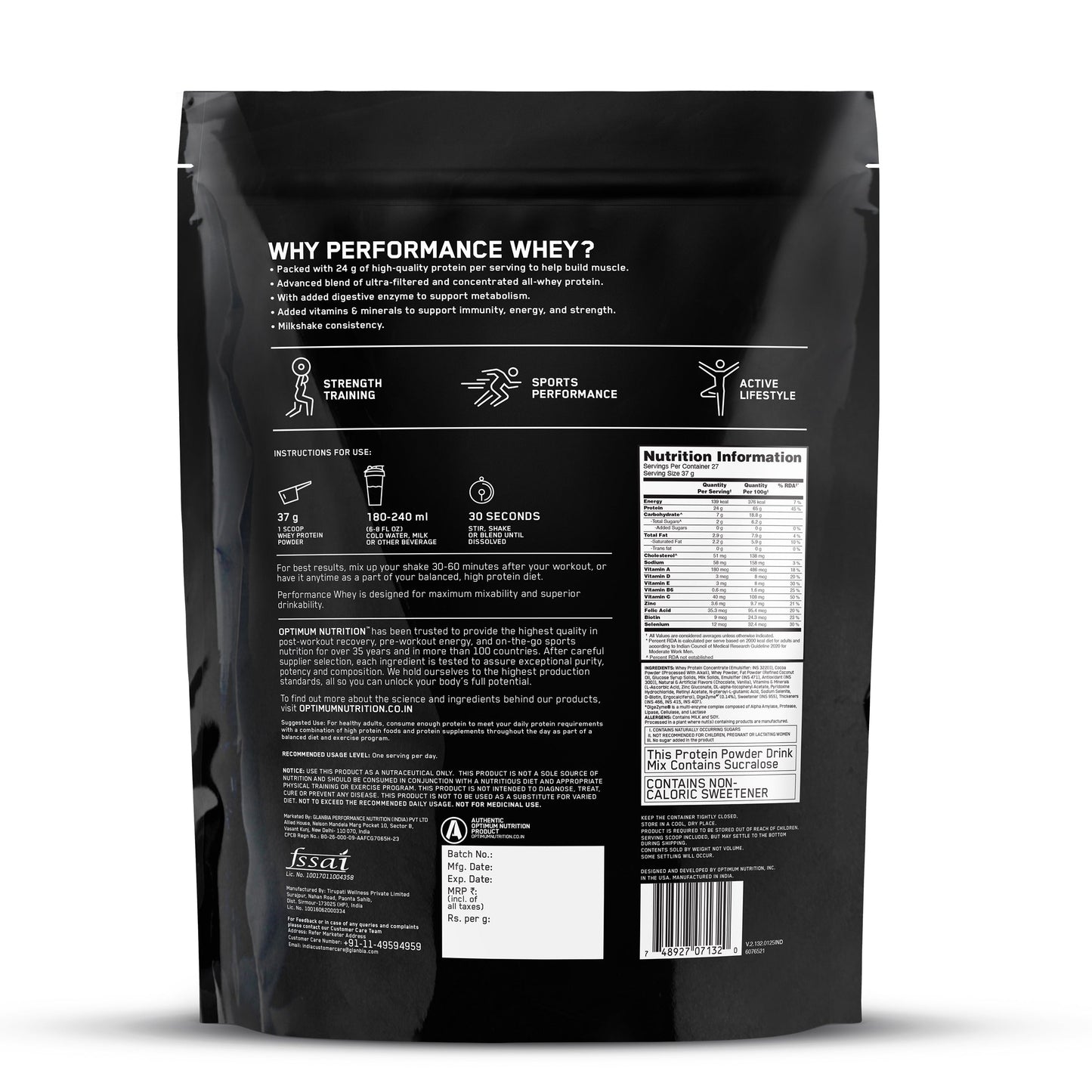 Performance Whey, Chocolate Milkshake-with Whey Protein Isolate, 1Kg