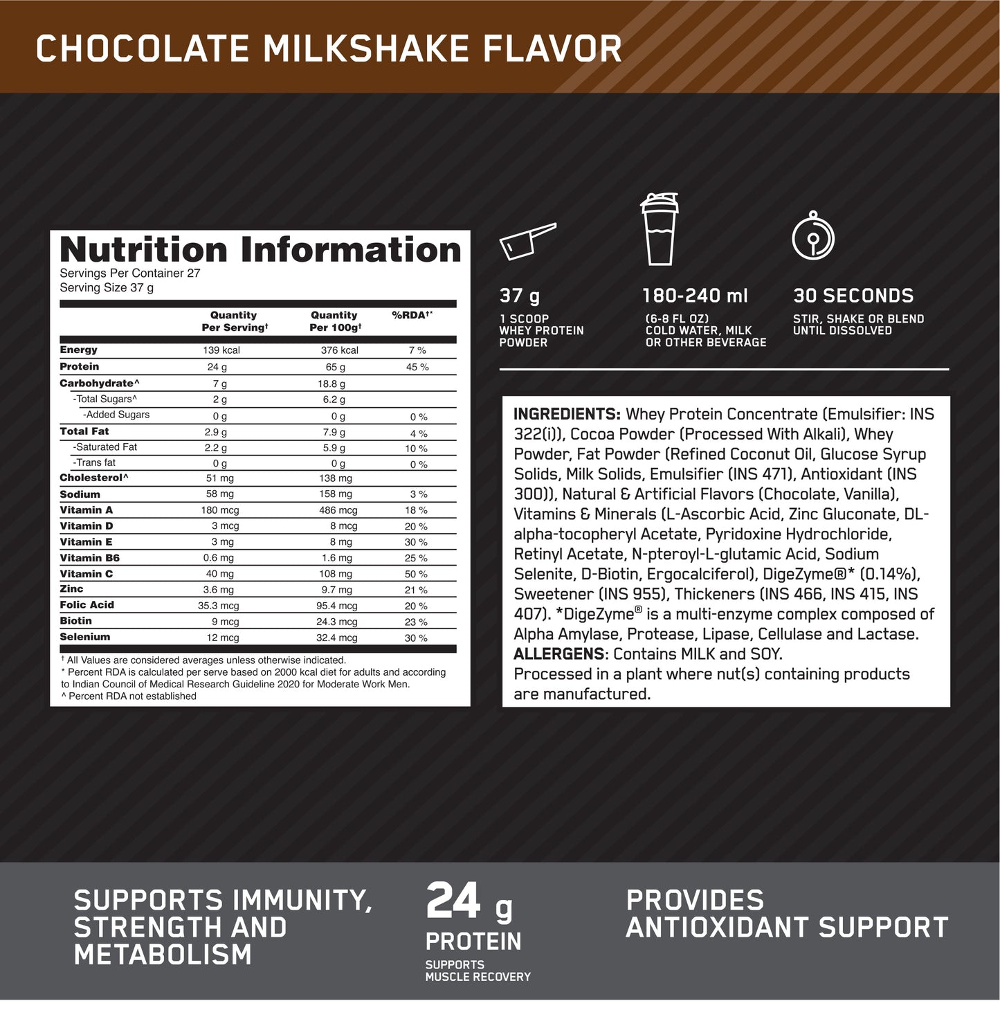 Performance Whey, Chocolate Milkshake-with Whey Protein Isolate, 1Kg