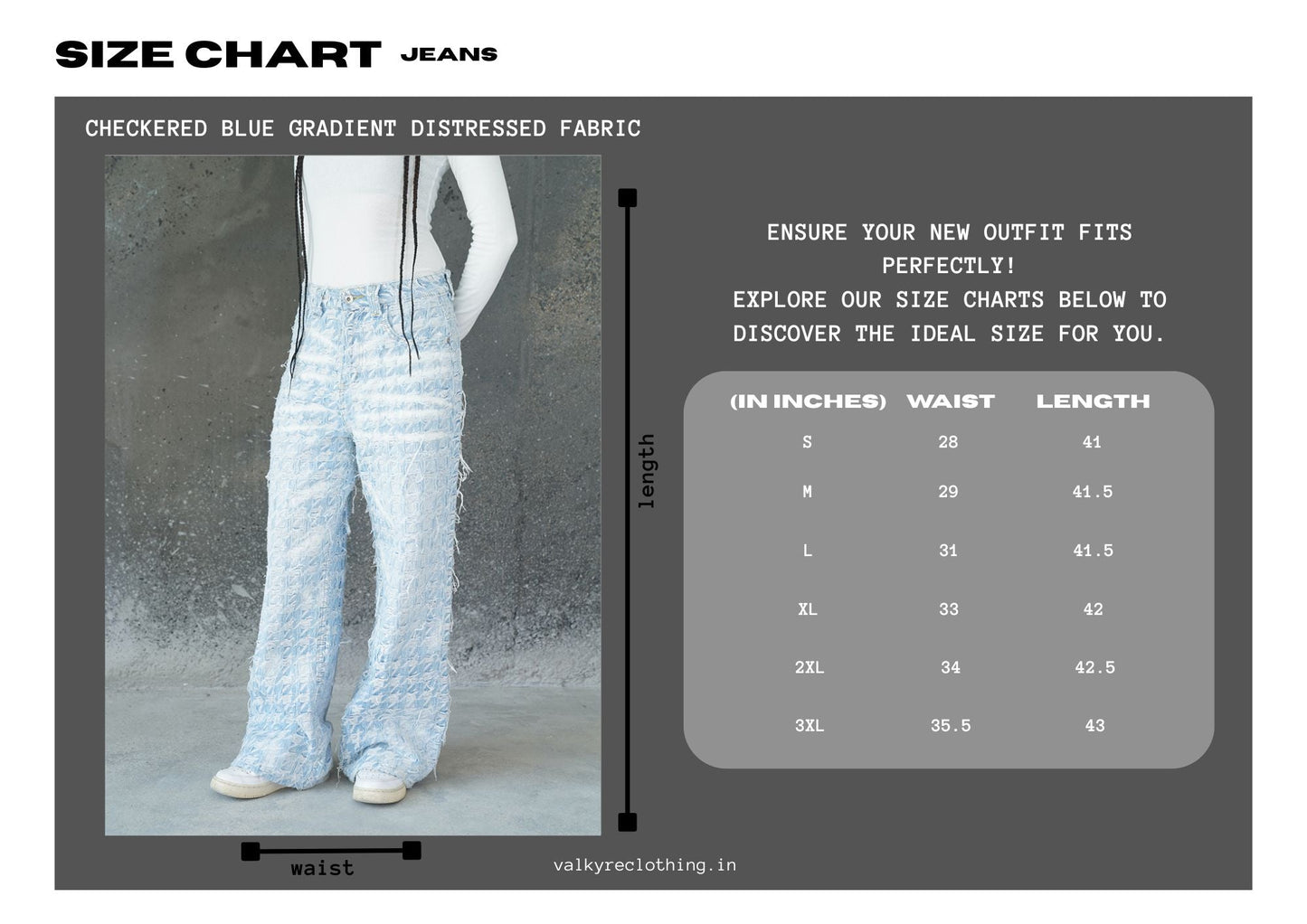 CHECKERED BLUE GRADIENT DISTRESSED FABRIC VALKYRE PANTS