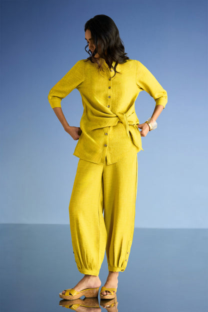 PLEATED LINEN-TEXTURED PANT