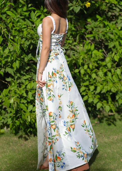 Citrine lace up dress