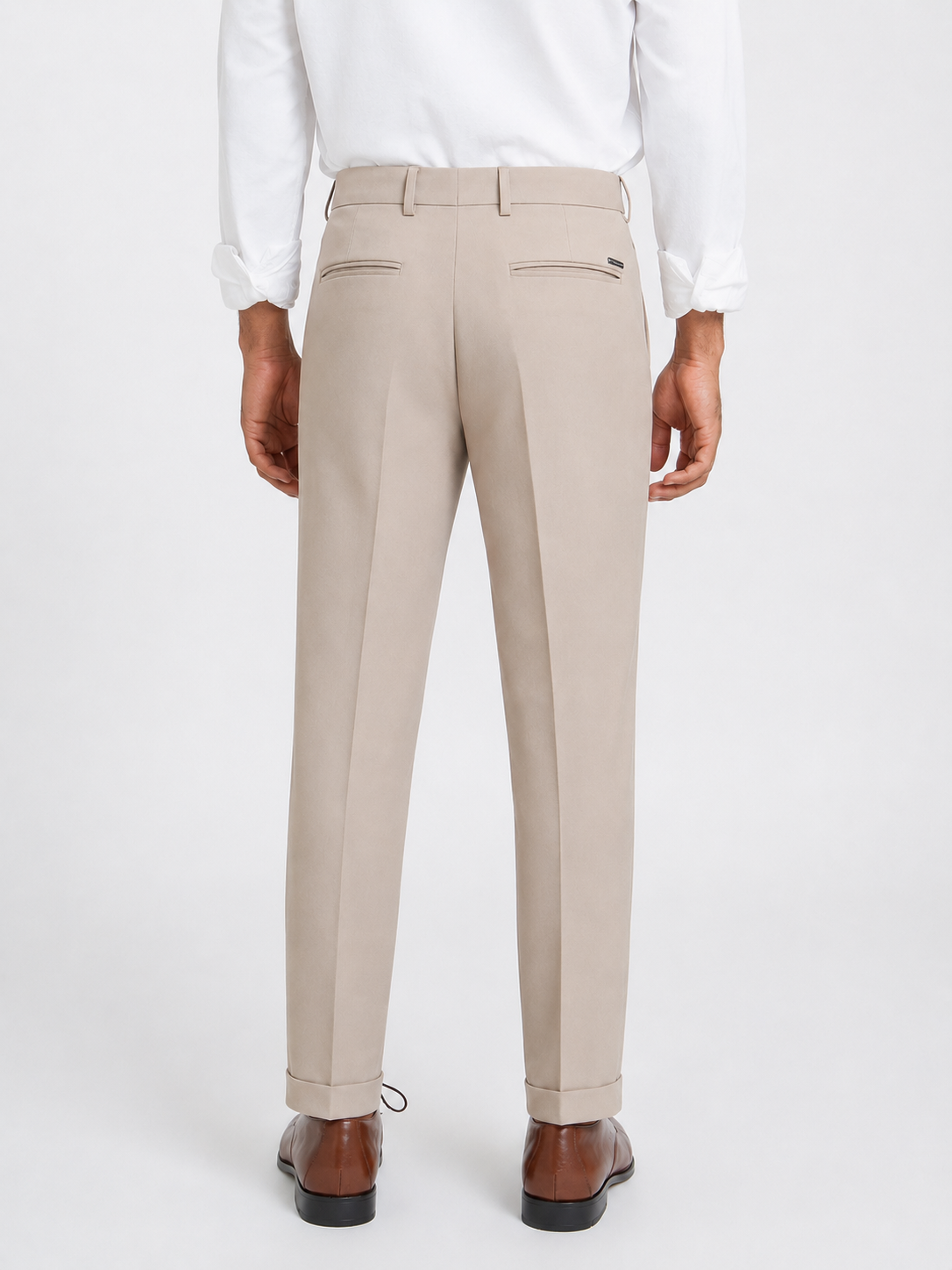 Japanese Beige Straight Fit Pleated Formal Trousers