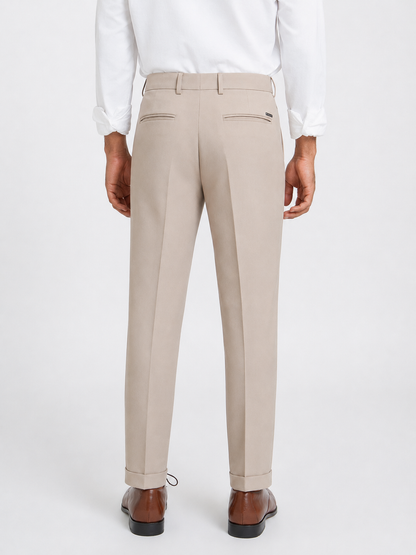 Japanese Beige Straight Fit Pleated Formal Trousers