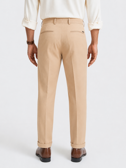 Japanese Khaki Straight Fit Pleated Formal Trousers