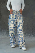 DISTRESSED FLORAL FABRIC VALKYRE JEANS