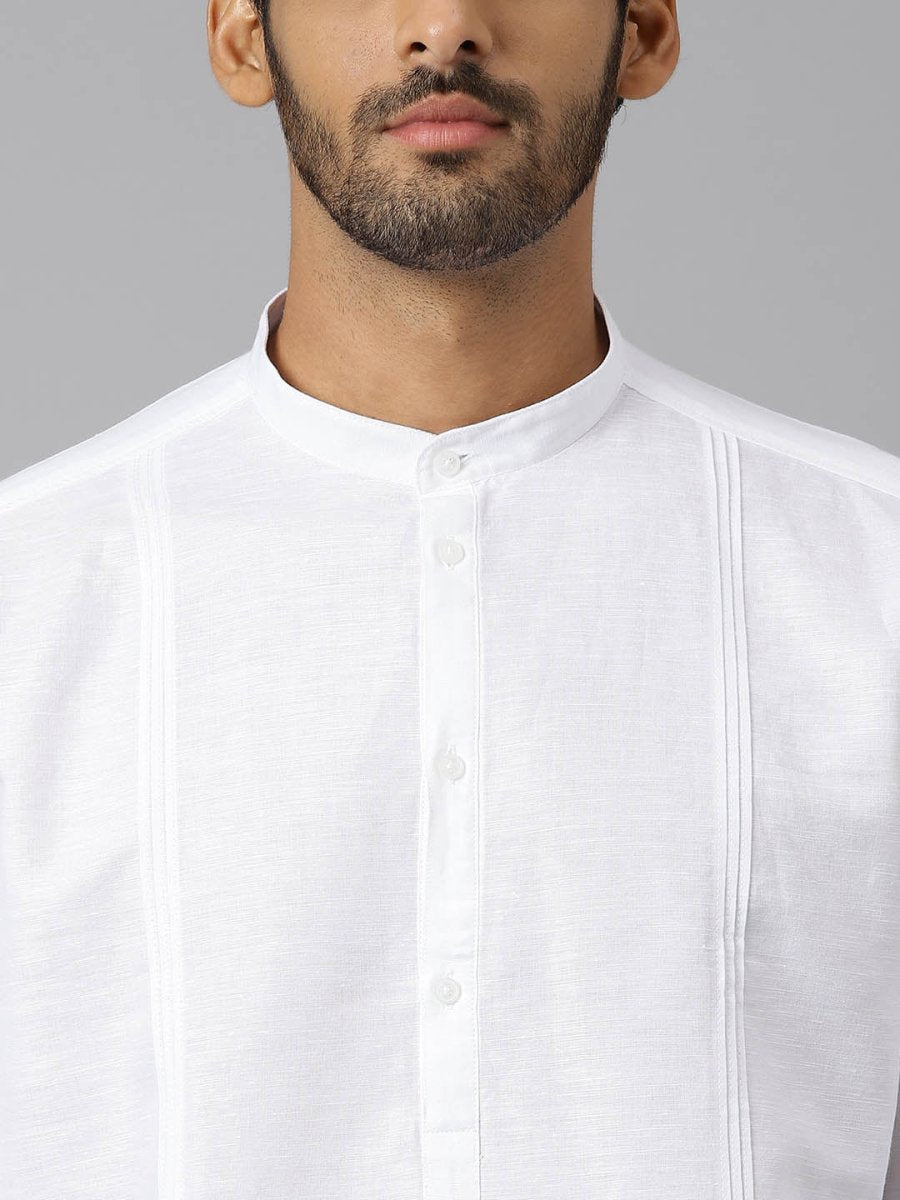 Soft Finish Mandarin Collar White Kurta - Spirited