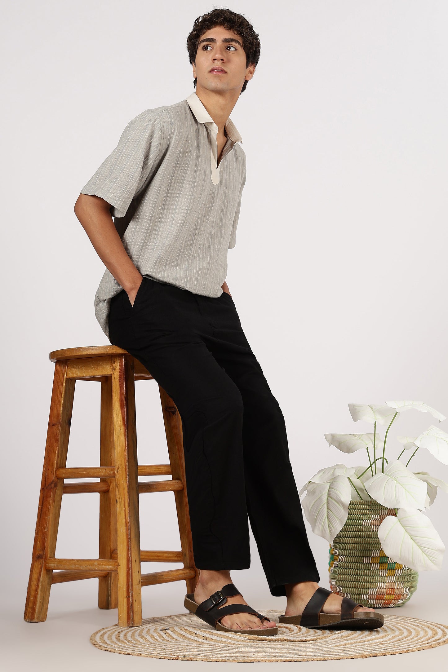 Linen-style 100% Cotton Relaxed Fit Black Pant | Hamptons at Broadway