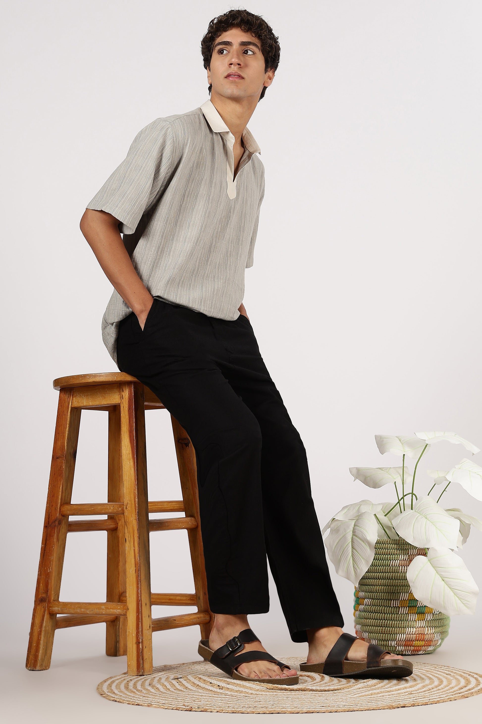 Linen-style 100% Cotton Relaxed Fit Black Pant | Hamptons at Broadway