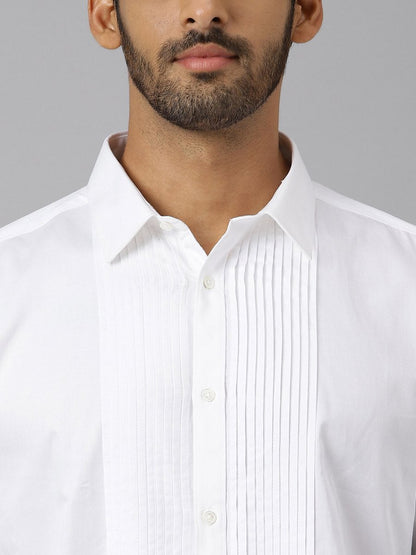 Pleated Premium Satin White Shirt - Tux