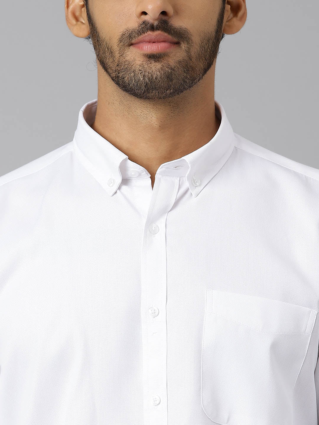 Buttondown Collar Structured Dobby White Shirt - Berlin