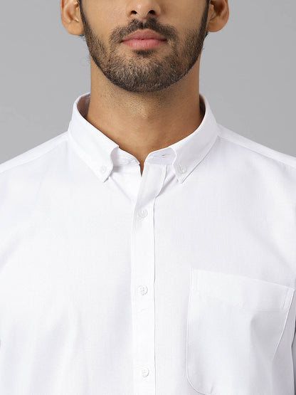 Buttondown Collar Structured Dobby White Shirt - Berlin