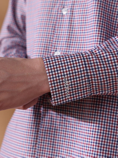Red Regular Fit Checked Formal Shirt for Men (LEOP)