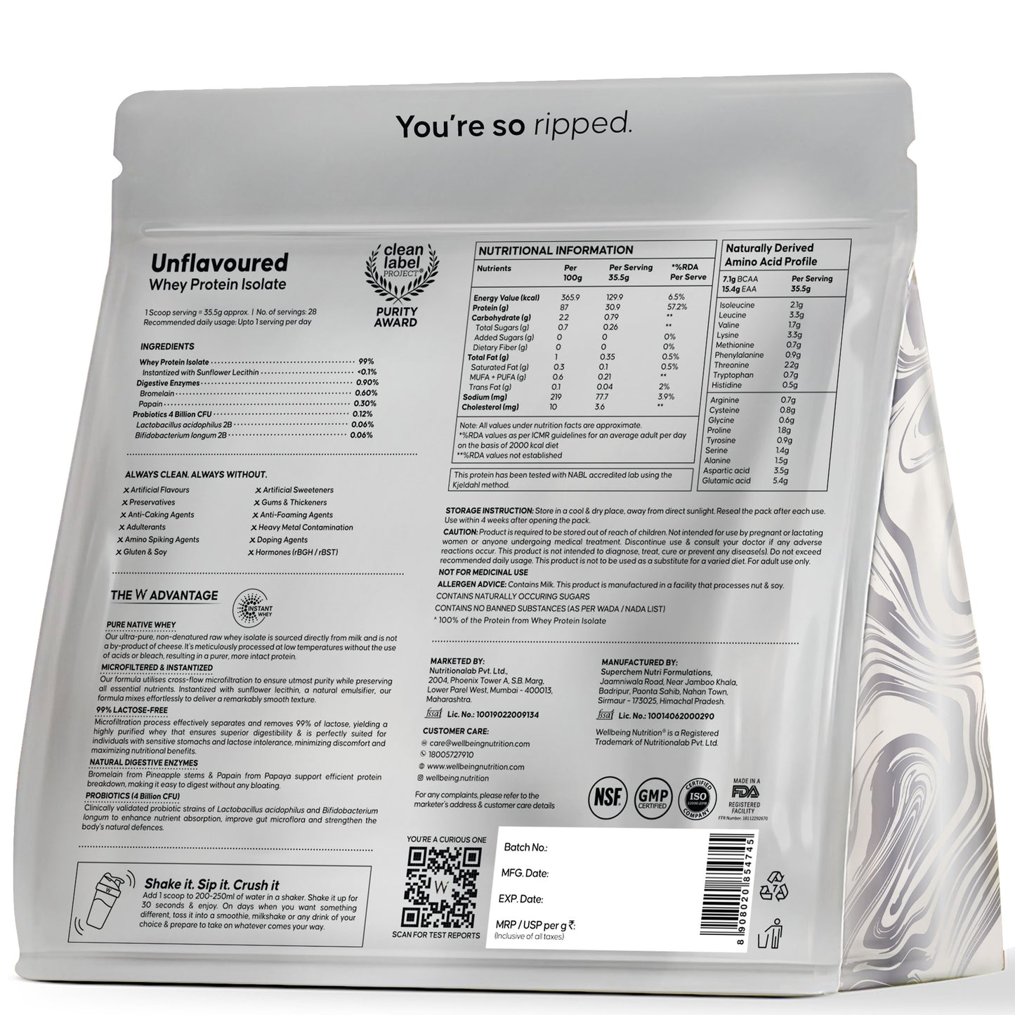 Whey Protein Isolate Unflavored | Wellbeing Nutrition at Broadway