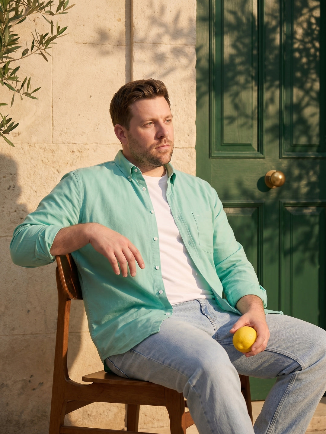 Lime Green Regular Fit Solid Plus Size Casual Shirt for Men (ARMON)