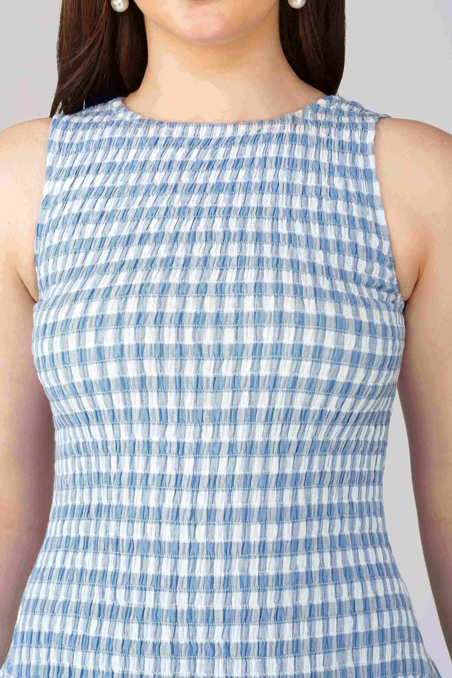 Blue Gingham Smocked Bodice Dress
