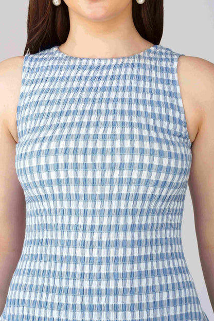 Blue Gingham Smocked Bodice Dress
