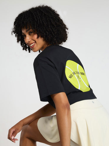 Black Courtside Oversized Printed Tee - Women