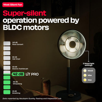 Rechargeable Table Fan with ProLift™ Adjustable Stem and Mood Light | LĪT PRO