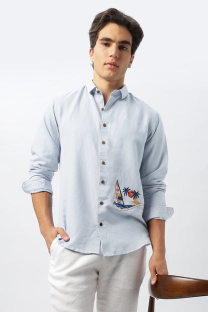 Sundown Sail Blue Embroidered Shirt | Hamptons at Broadway