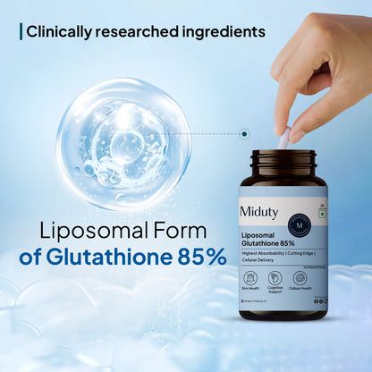 Miduty Liposomal Glutathione 85% 650 mg - Advanced Nano-Liposomal Formula with Lipoglo - 8X Absorption - TEM Verified - 30 Veg Capsules