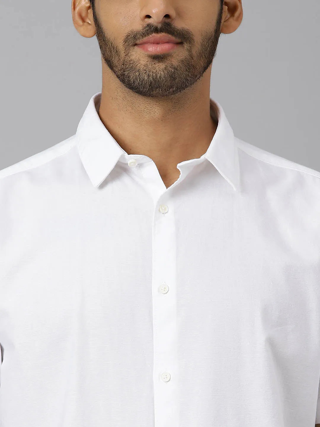 White Solid Half-Sleeves Shirt