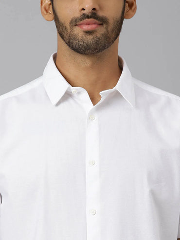 White Solid Half-Sleeves Shirt