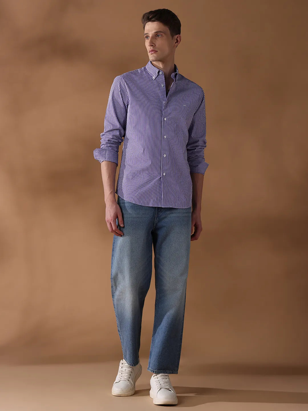 Purple Regular Fit Stripes Formal Shirt for Men (LUDW)