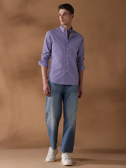 Purple Regular Fit Stripes Formal Shirt for Men (LUDW)