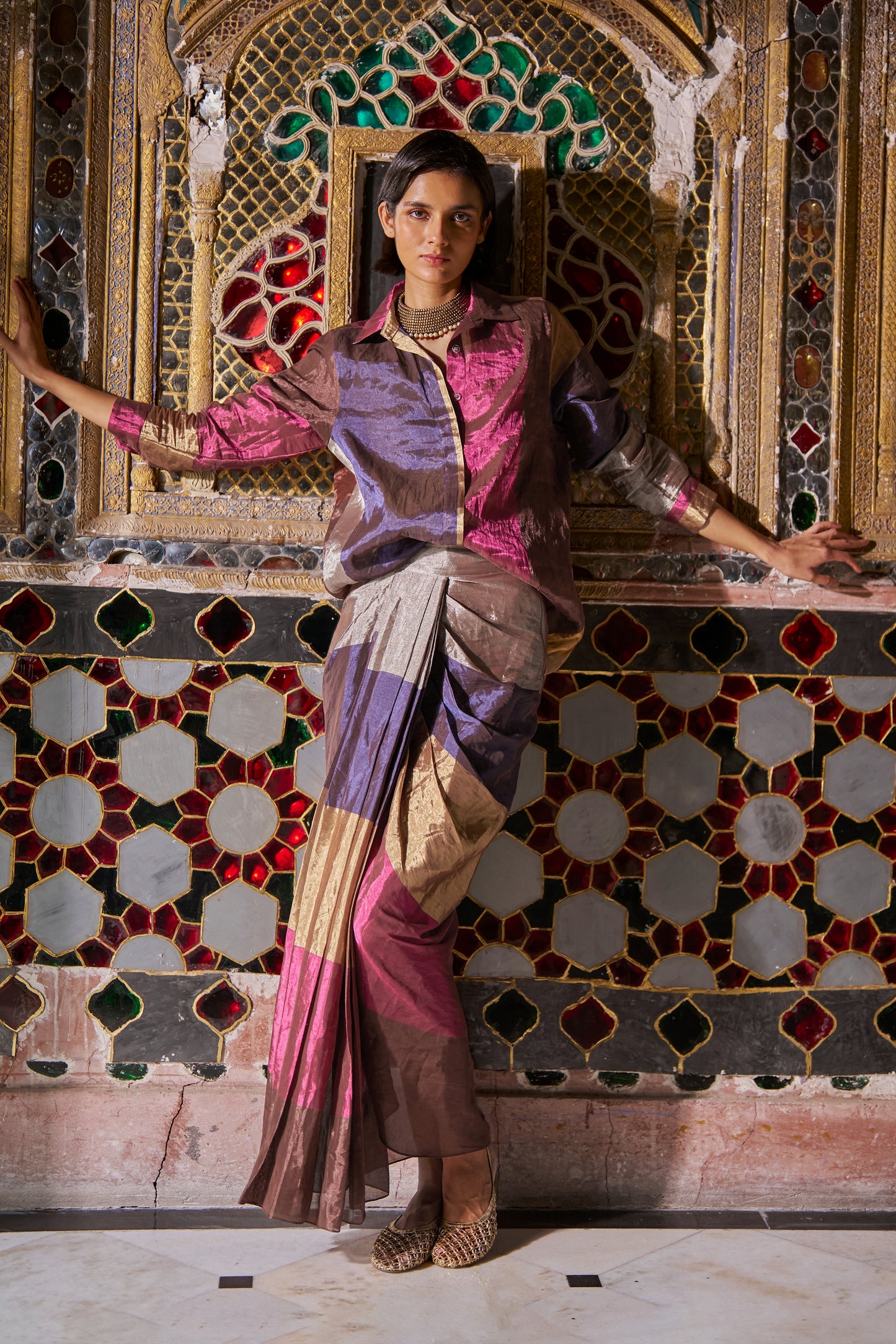 STRIPED BENARES TISSUE SKIRT SET