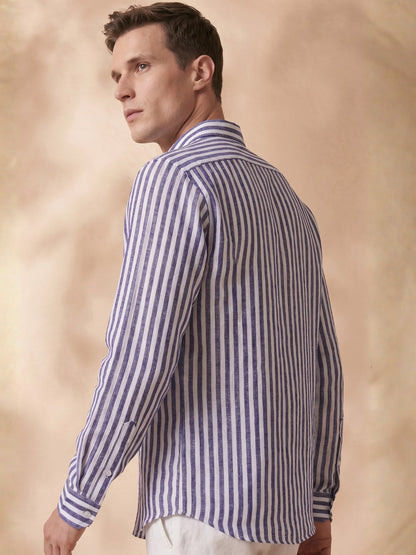 Regular Fit Purple Linen Striped Casual Shirt for Men (LUCID)