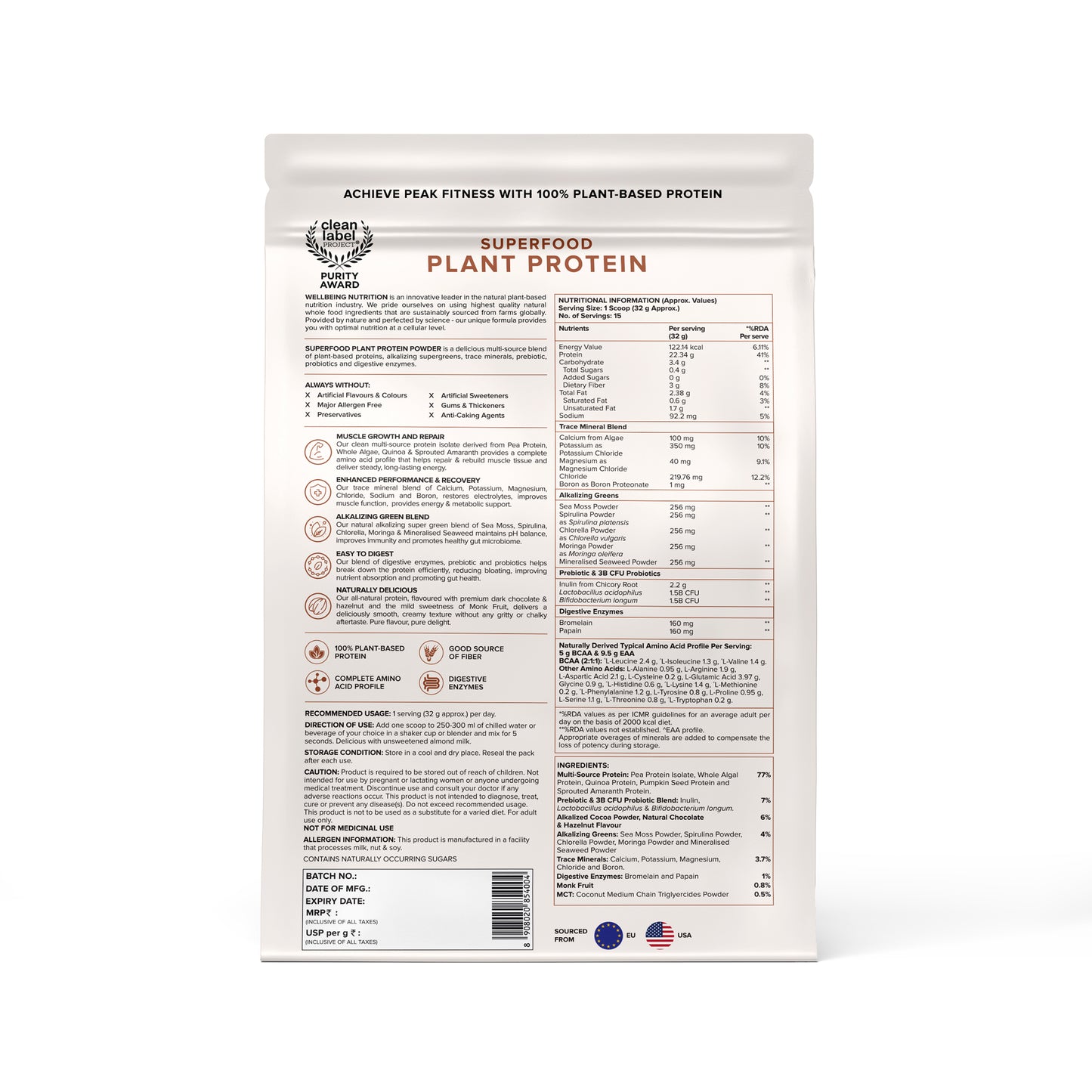 Plant Protein Superfood Dark Chocolate Hazelnut (500Grm)