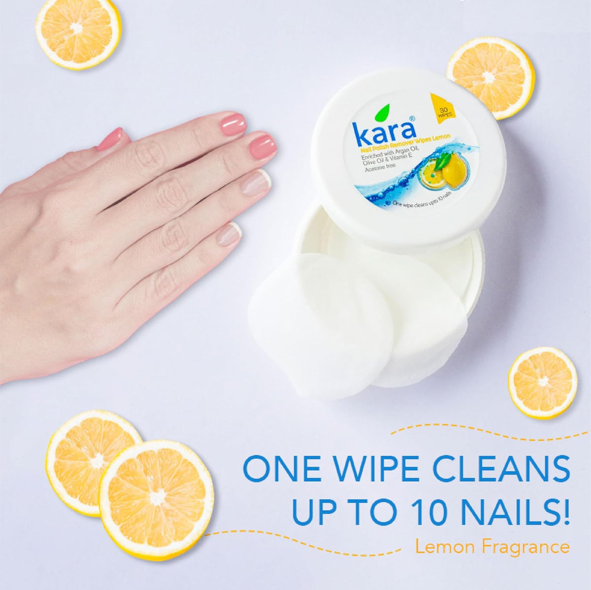 Kara Nail Polish Remover Wipes| Lemon Fragrance