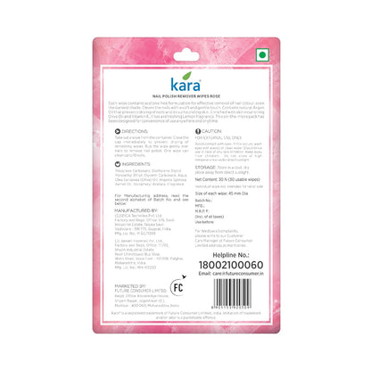 Kara Nail Polish Remover Wipes| Rose Fragrance