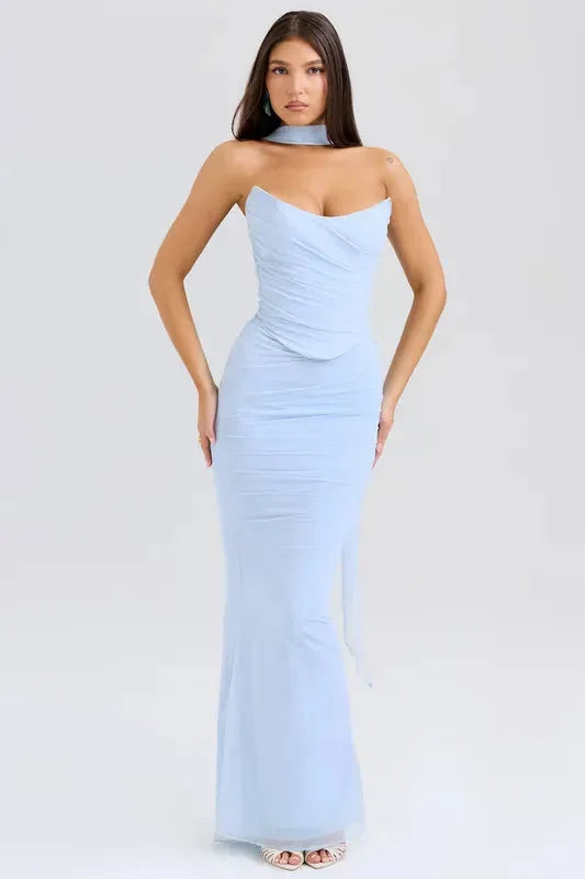 Draped Mesh Corset With Skirt Set | ANNY at Broadway