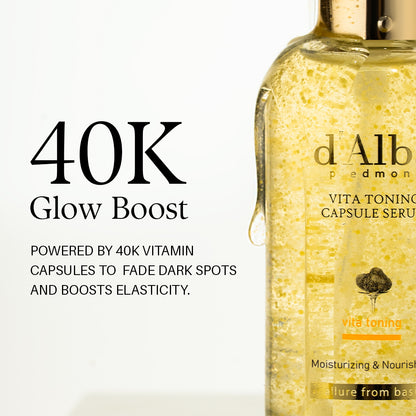 d'Alba Piedmont Vita Toning Capsule Serum, Daily Vita Boost for Luminous Skin, Double Vitamin Formula, 100ml