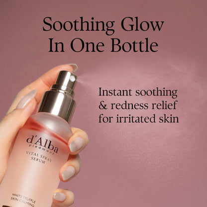 d'Alba Piedmont Italian White Truffle Vital Spray Serum, Vegan Skin Care, Calming And Hydrating Facial Mist For Red And Sensitive Skin, Glow Serum, Surfactant Free, All In One, Korean Skin Care (3.38 fl oz/100ml)