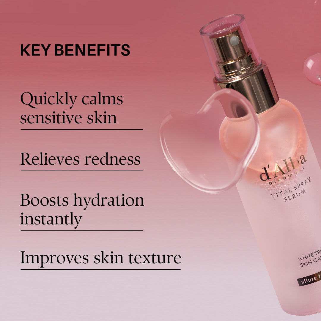 d'Alba Piedmont Italian White Truffle Vital Spray Serum, Vegan Skin Care, Calming And Hydrating Facial Mist For Red And Sensitive Skin, Glow Serum, Surfactant Free, All In One, Korean Skin Care (3.38 fl oz/100ml)
