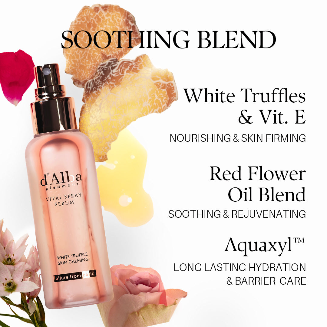 d'Alba Piedmont Italian White Truffle Vital Spray Serum, Vegan Skin Care, Calming And Hydrating Facial Mist For Red And Sensitive Skin, Glow Serum, Surfactant Free, All In One, Korean Skin Care (3.38 fl oz/100ml)