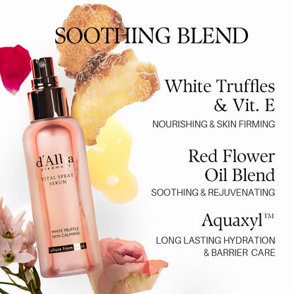 d'Alba Piedmont Italian White Truffle Vital Spray Serum, Vegan Skin Care, Calming And Hydrating Facial Mist For Red And Sensitive Skin, Glow Serum, Surfactant Free, All In One, Korean Skin Care (3.38 fl oz/100ml)