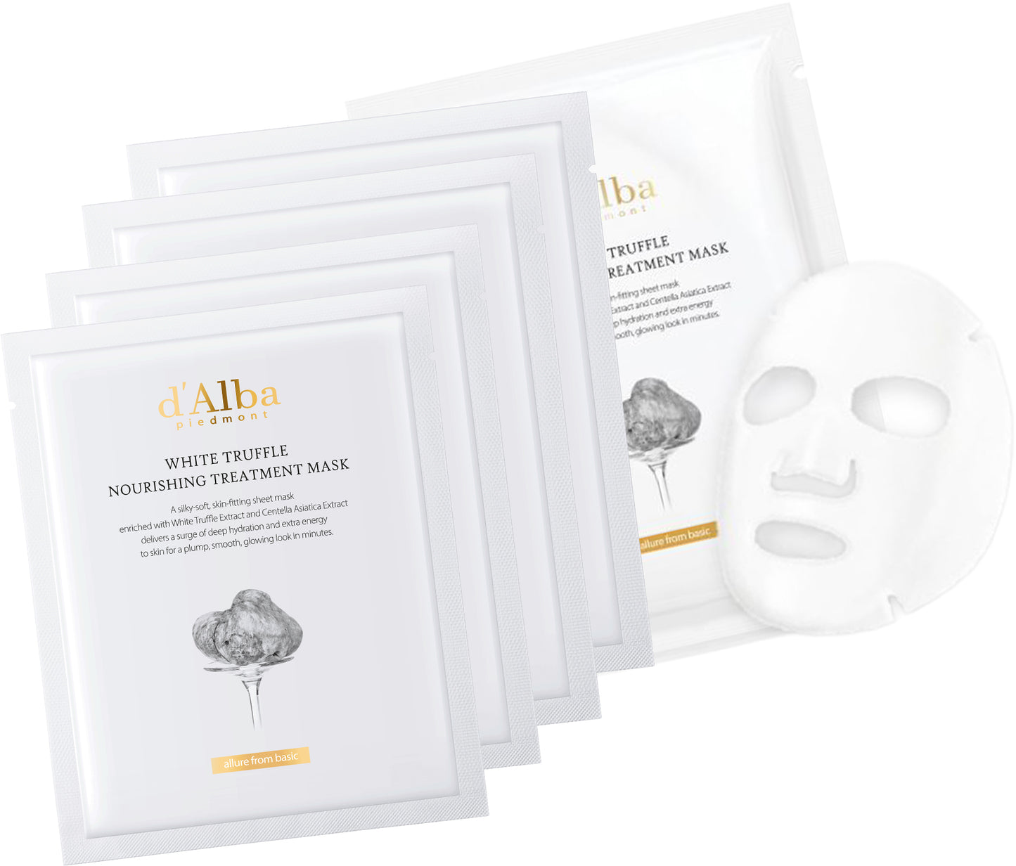 d'Alba Piedmont Italian White Truffle Nourishing Treatment Mask, Vegan Skincare, Nourishing And Soothing Sheet Mask For Dry And Tired Skin, Safe For Sensitive Skin, Deep Hydration Mask, 5 Count