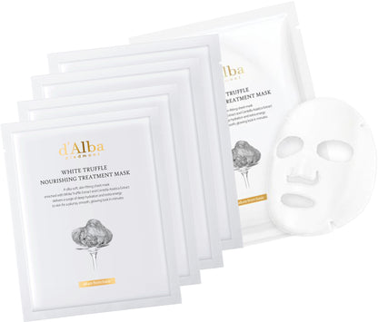 d'Alba Piedmont Italian White Truffle Nourishing Treatment Mask, Vegan Skincare, Nourishing And Soothing Sheet Mask For Dry And Tired Skin, Safe For Sensitive Skin, Deep Hydration Mask, 5 Count