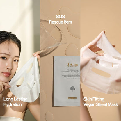 d'Alba Piedmont Italian White Truffle Nourishing Treatment Mask, Vegan Skincare, Nourishing And Soothing Sheet Mask For Dry And Tired Skin, Safe For Sensitive Skin, Deep Hydration Mask, 5 Count