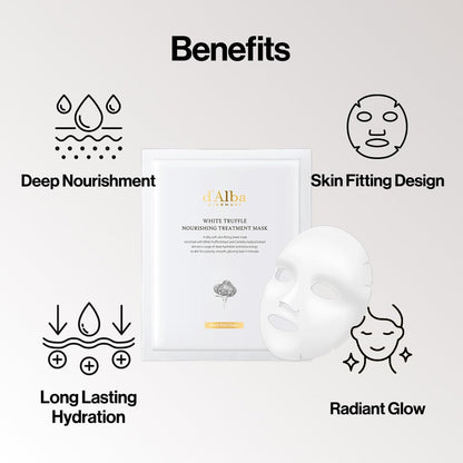 d'Alba Piedmont Italian White Truffle Nourishing Treatment Mask, Vegan Skincare, Nourishing And Soothing Sheet Mask For Dry And Tired Skin, Safe For Sensitive Skin, Deep Hydration Mask, 5 Count