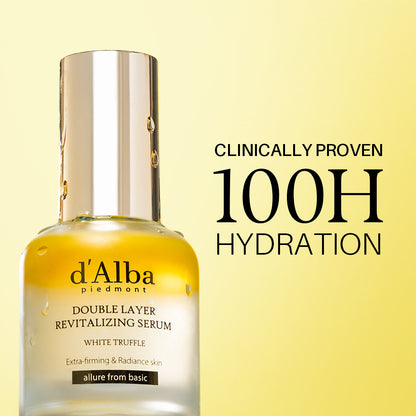 d'Alba Piedmont Italian White Truffle Double Layer Revitalizing Serum, 100hr Hydration, Hyaluronic Acid and Centella Asiatica, Skin Firming and Tightening, Long-lasting Korean Skin Care (1.01 fl.oz)