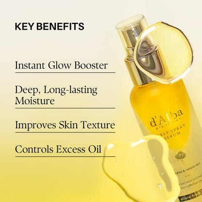 d'Alba Piedmont Italian White Truffle First Spray Serum, Vegan Skin Care, Hydrating Face Moisturizer, Glow Serum for Radiant Skin, Non Comedogenic, All In One Mist, Korean Skin Care (1.69 fl oz/50ml)