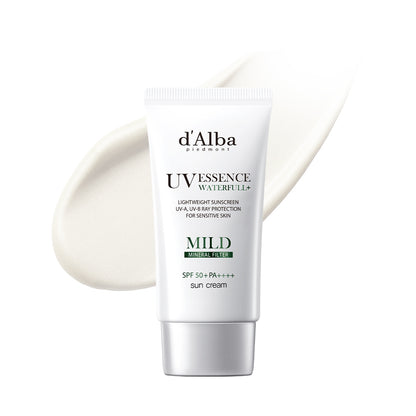 d'Alba Piedmont Italian White Truffle Waterfull Mild Sunscreen, Vegan Skincare, Mineral With Spf 50+ Pa++++, Non-Nano, Suitable For Sensitive Skin, Gentle And Light Finish - 50ml