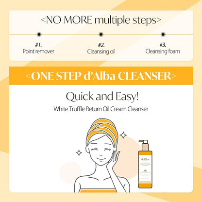 d’Alba Piedmont Italian White Truffle Return Oil Cream Cleanser, Vegan Skincare, Easy One Step Cleanser for Sebum & Makeup Removal, Hydrating Cleanser, for Sensitive Skin, Korean Skin Care, 150ml