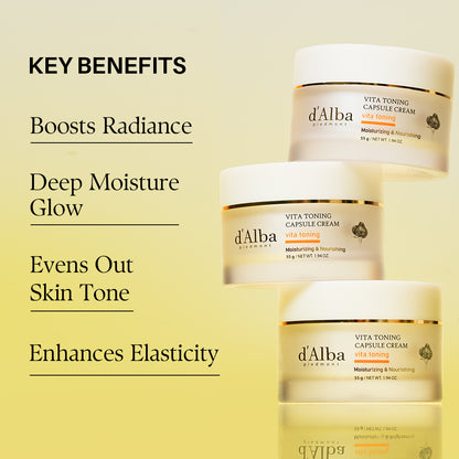 d'Alba Piedmont Vita Toning capsule Cream, Deep Hydration Face Moisturizer, Glass Skin with Vita-Cera Oil Capsules, Deep Hydration Face Moisturizer, 55g