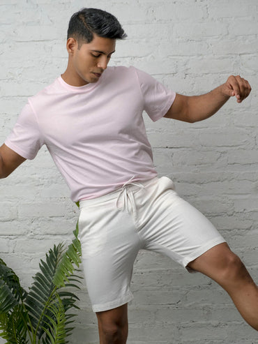 Stretch Drawstring Cotton Linen White Shorts - Leap