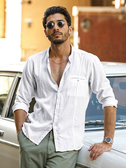 Mandarin Collar 100% Linen Shirt - Aspire